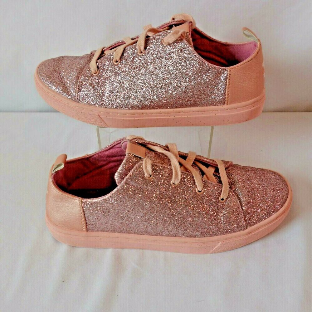 TOMS Pink Sparkle Lenny Lace Up Shoe Sneaker Youth Size 5 - Picture 2 of 7